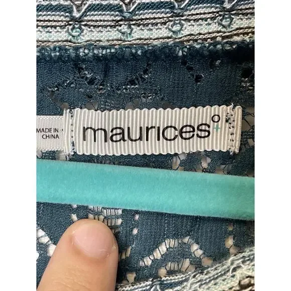 Maurices Shirt Womens 1X Gray Teal Cowl Neck Tunic 3/4 Sleeve Lace Inset Knit - Picture 6 of 10
